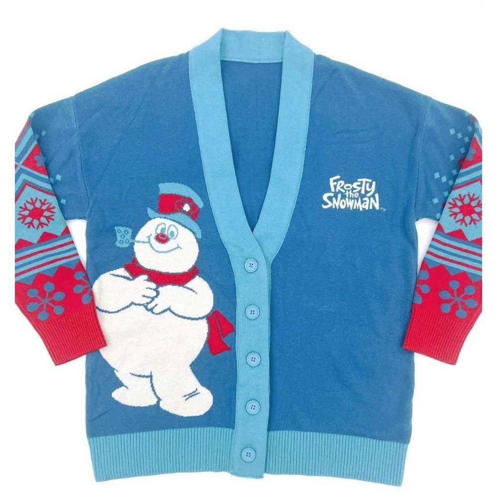 Frosty The snowman Sweater Cardigan Large Button Up Vneck - Picture 2 of 8